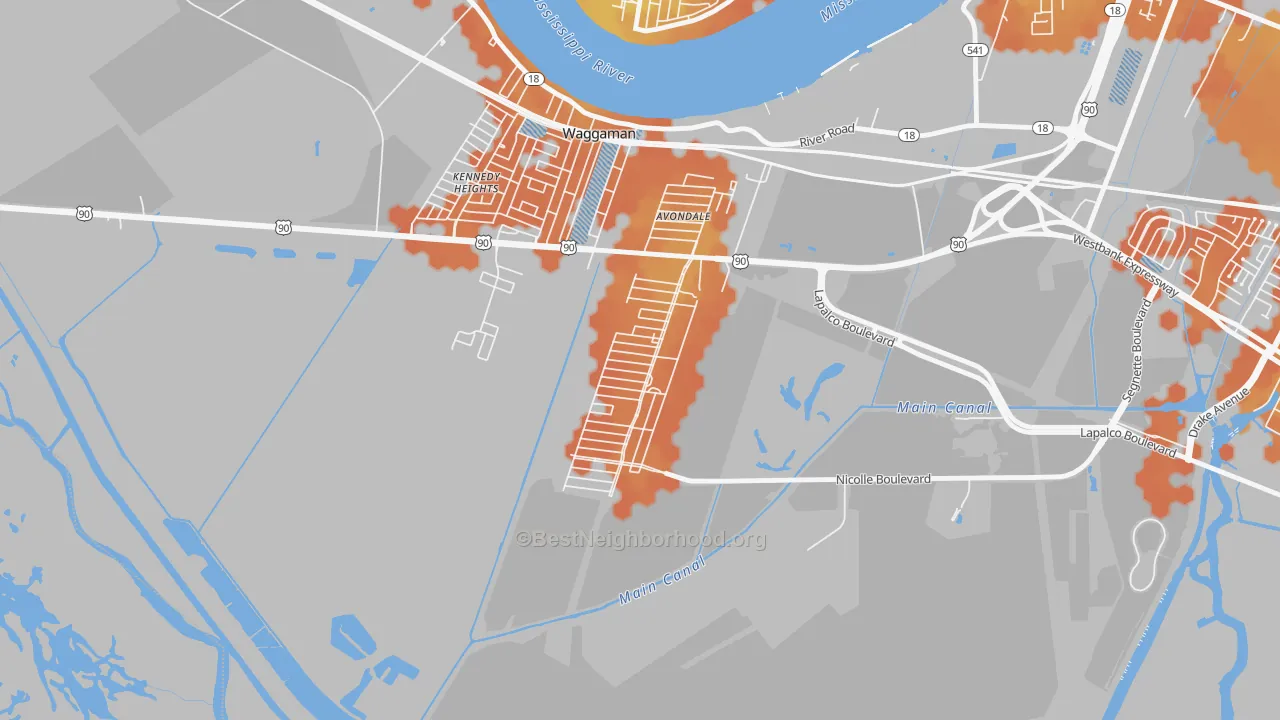 Bike Grade map of Avondale, LA