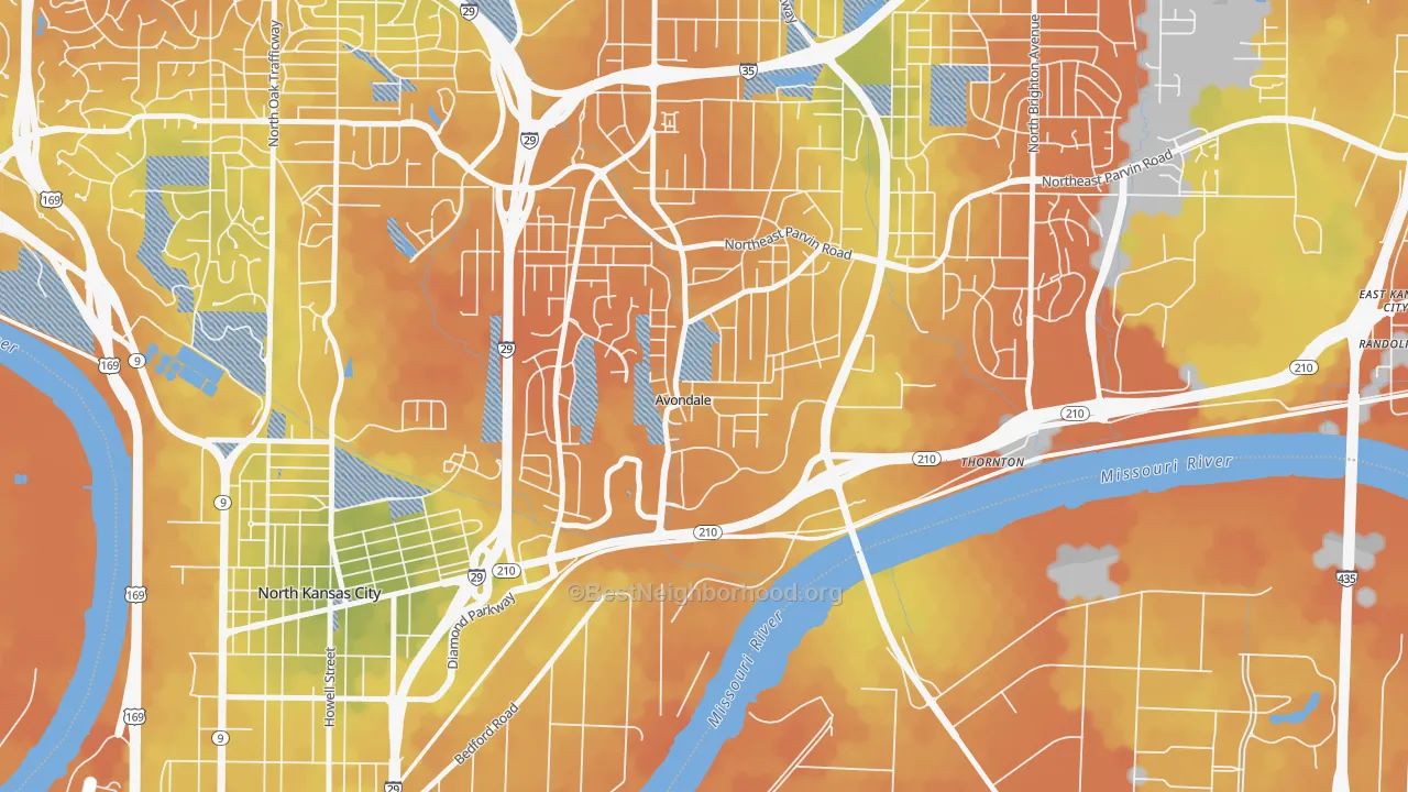 Bike Grade map of Avondale, MO
