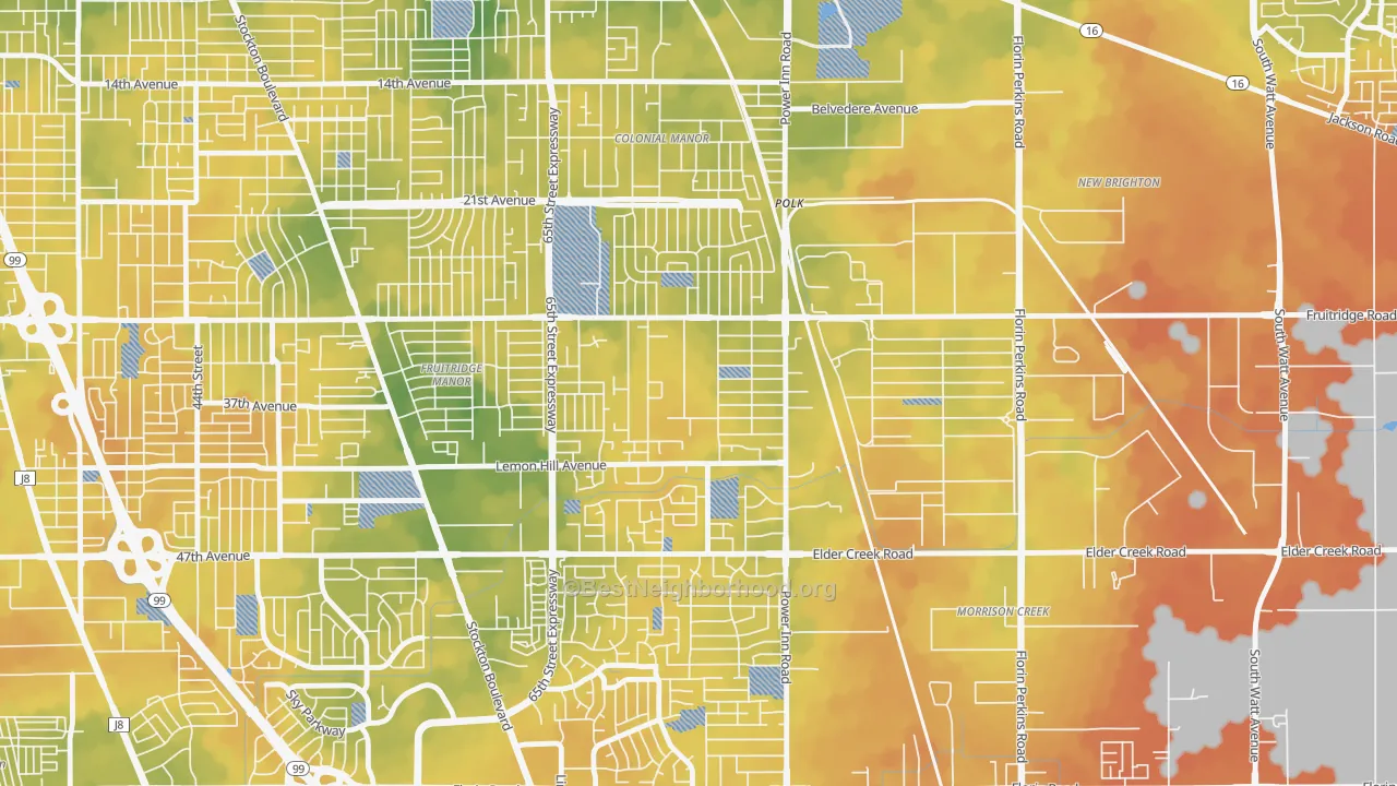 Bike Grade map of Avondale, Sacramento, CA