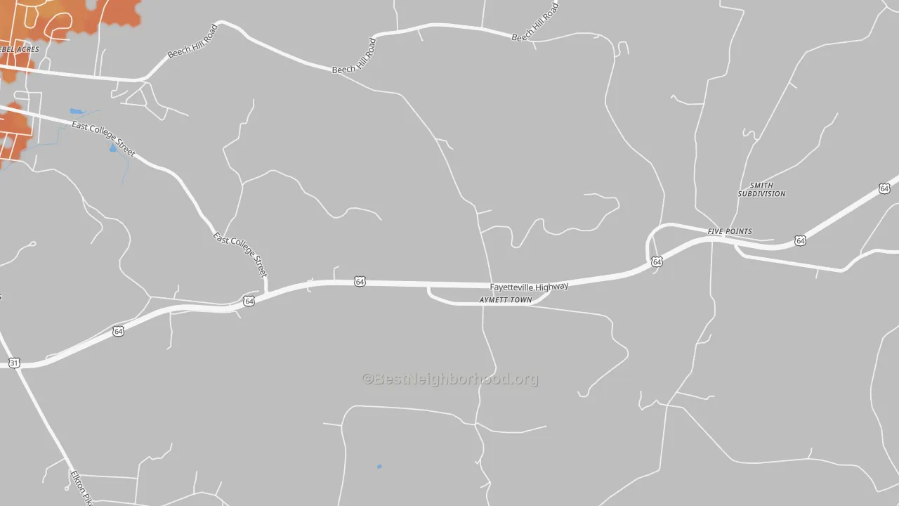Bike Grade map of Aymett Town, TN