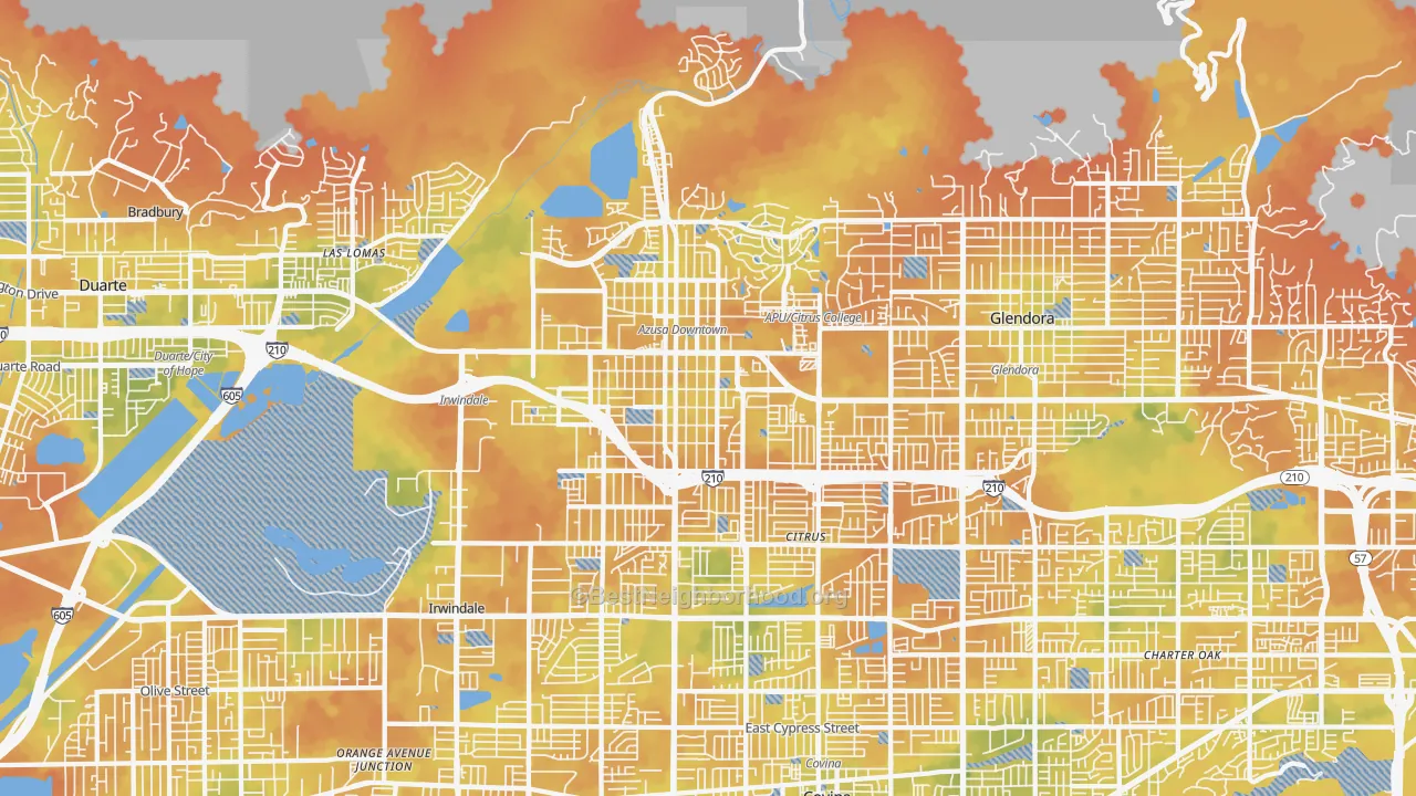 Bike Grade map of Azusa, CA