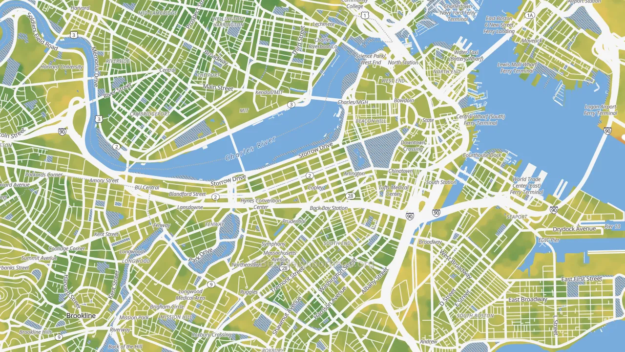 Bike Grade map of Back Bay, Boston, MA