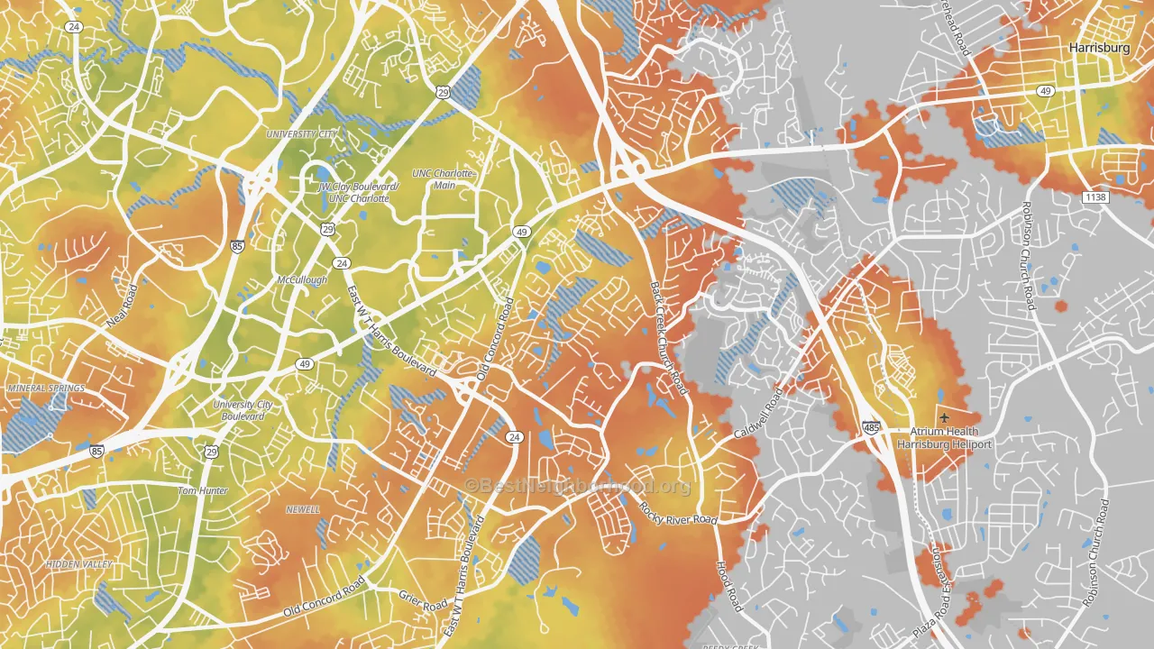 Bike Grade map of Back Creek Church Road, Charlotte, NC