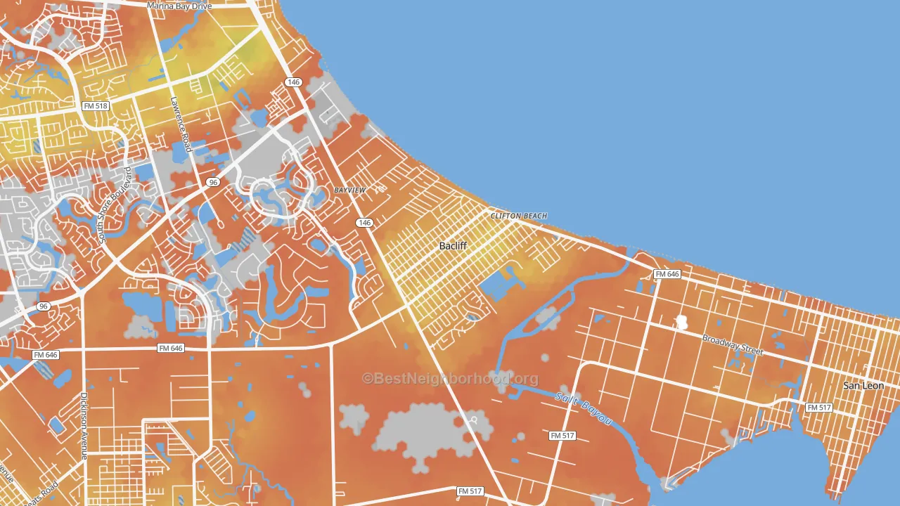 Bike Grade map of Bacliff, TX