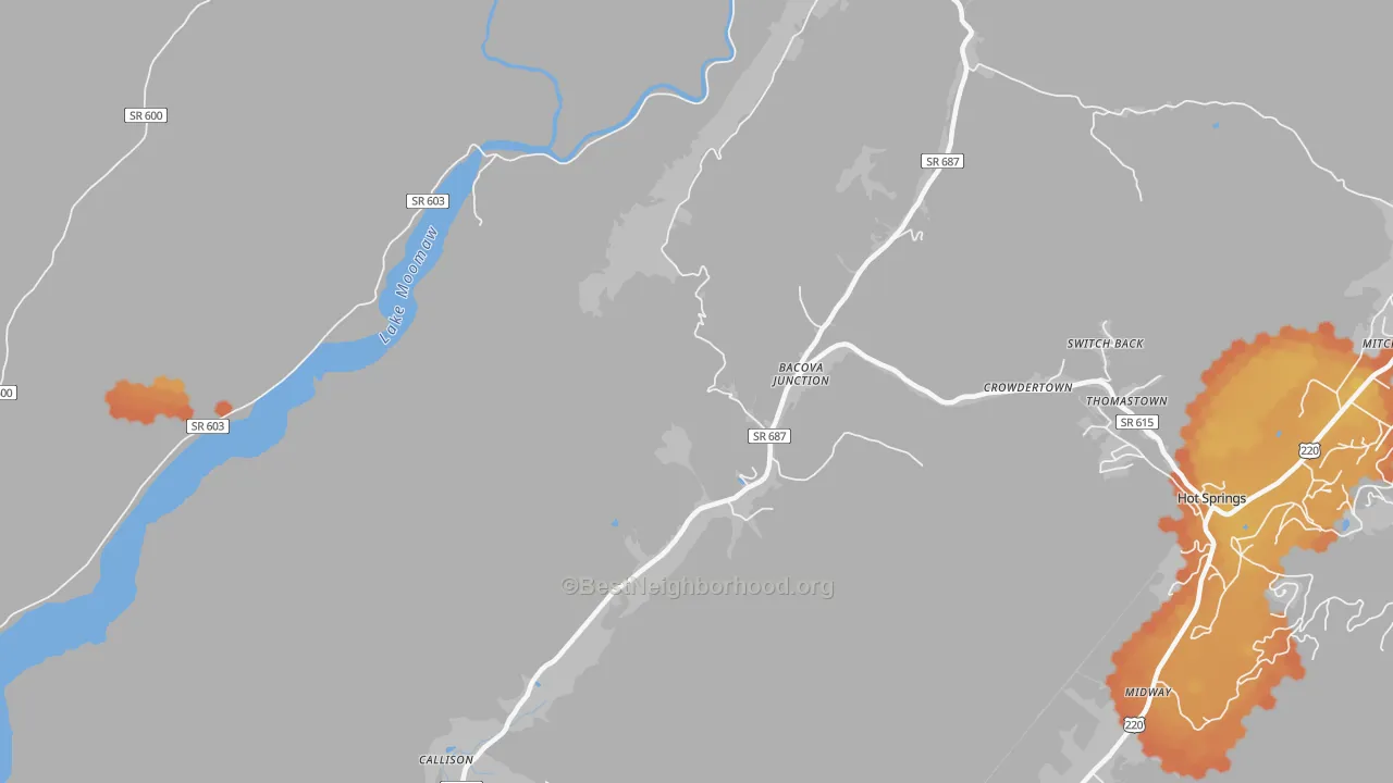 Bike Grade map of Bacova Junction, VA