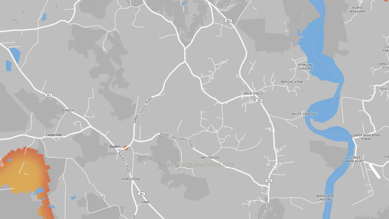 Bike Grade map of Baden, MD
