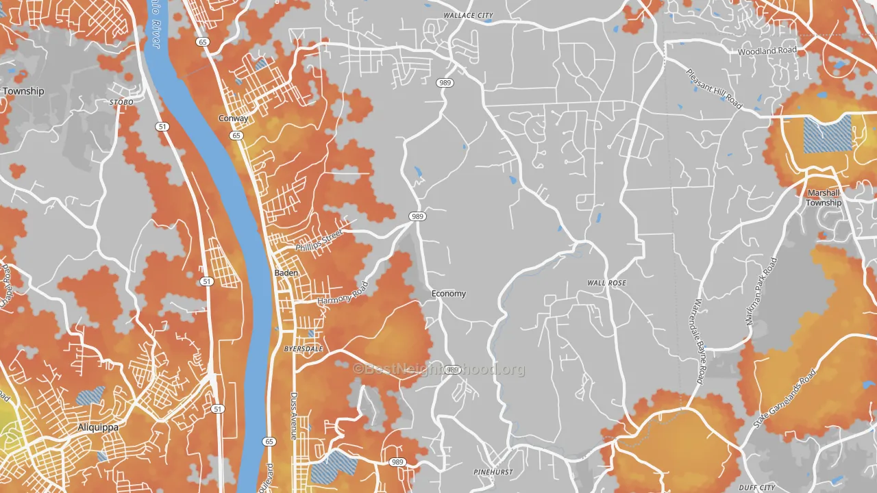 Bike Grade map of Baden, PA