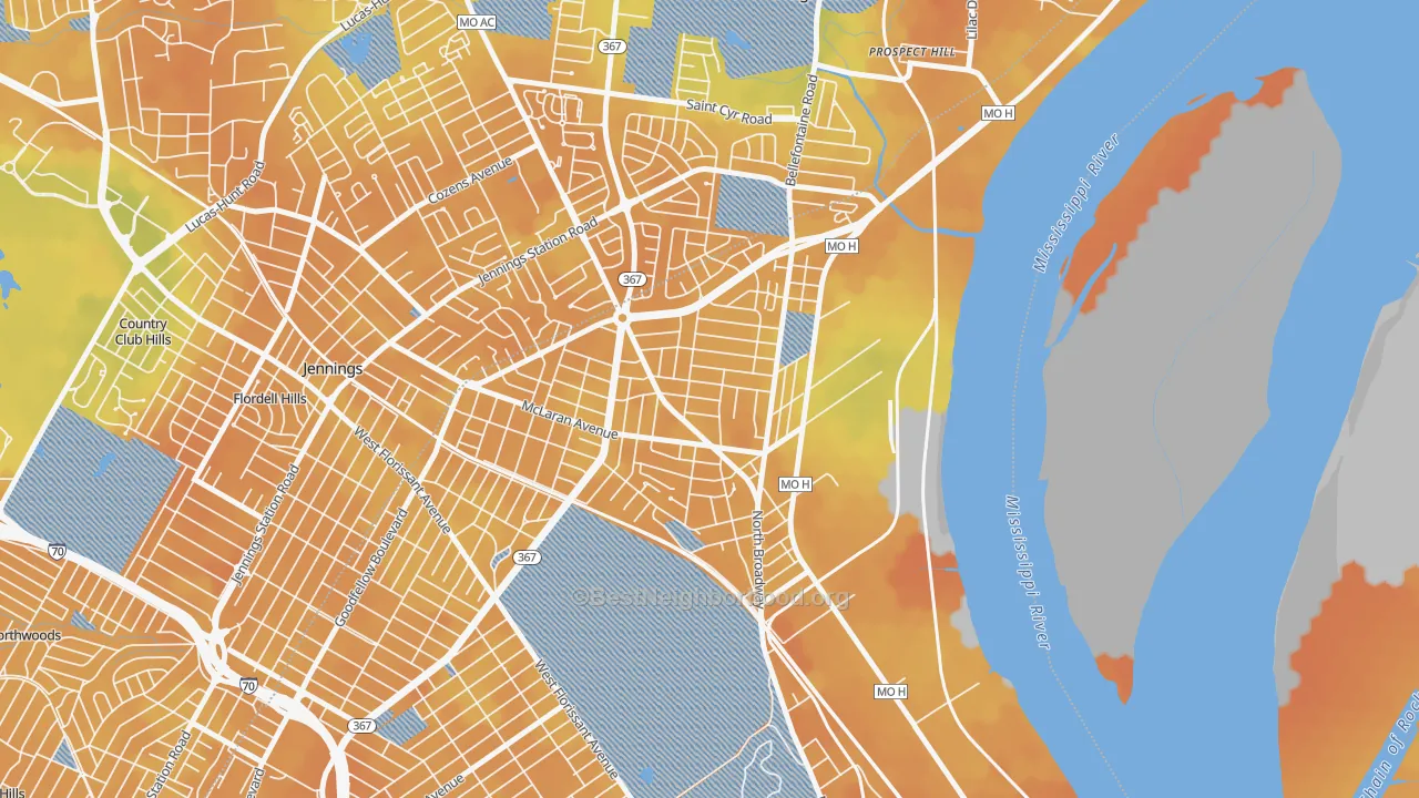 Bike Grade map of Baden, St. Louis, MO
