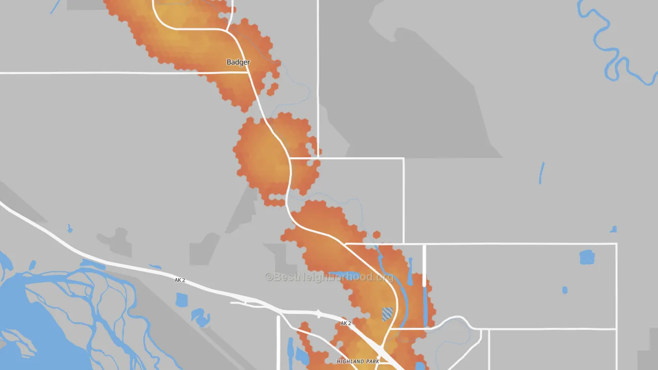 Bike Grade map of Badger, AK
