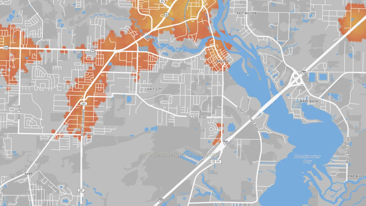 Bike Grade map of Bagdad, FL