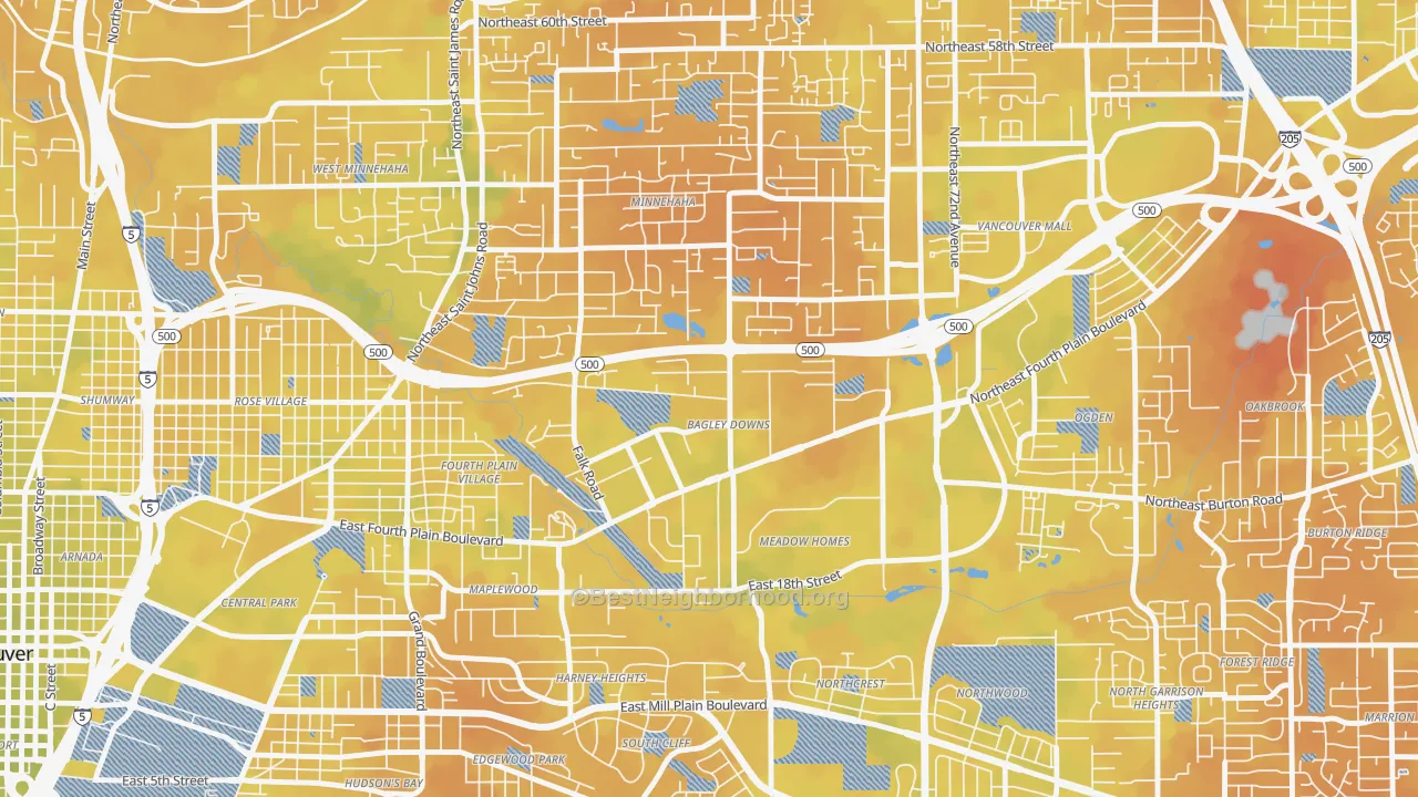 Bike Grade map of Bagley Downs, Vancouver, WA