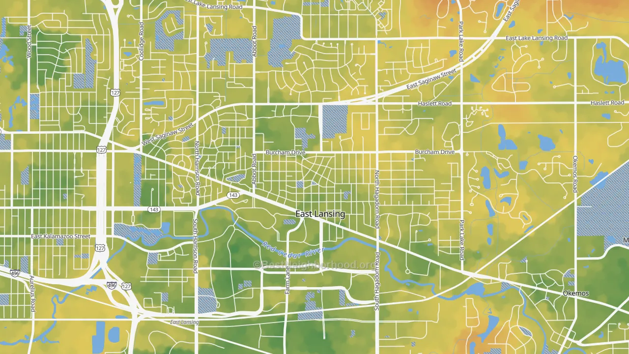 Bike Grade map of Bailey, East Lansing, MI