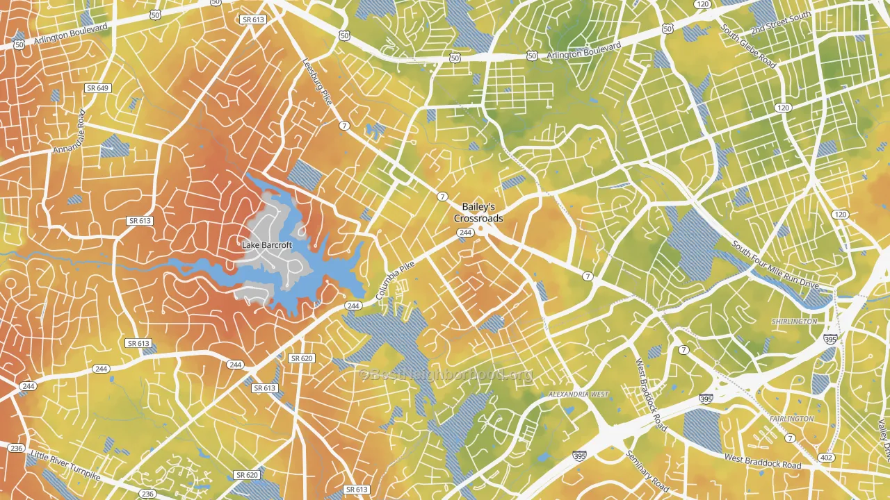 Bike Grade map of Bailey's Crossroads, Falls Church, VA