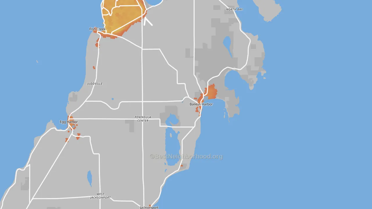 Bike Grade map of Baileys Harbor, WI
