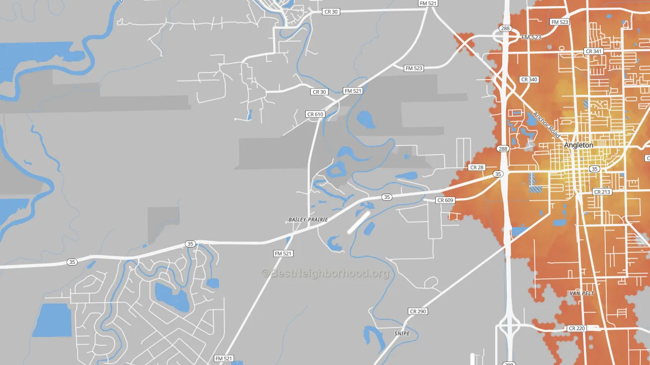 Bike Grade map of Baileys Prairie, TX