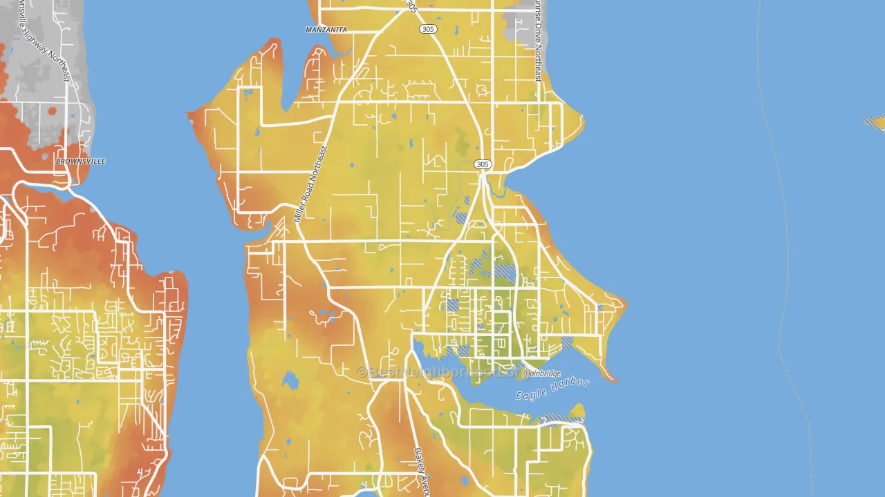 Bike Grade map of Bainbridge Island, WA