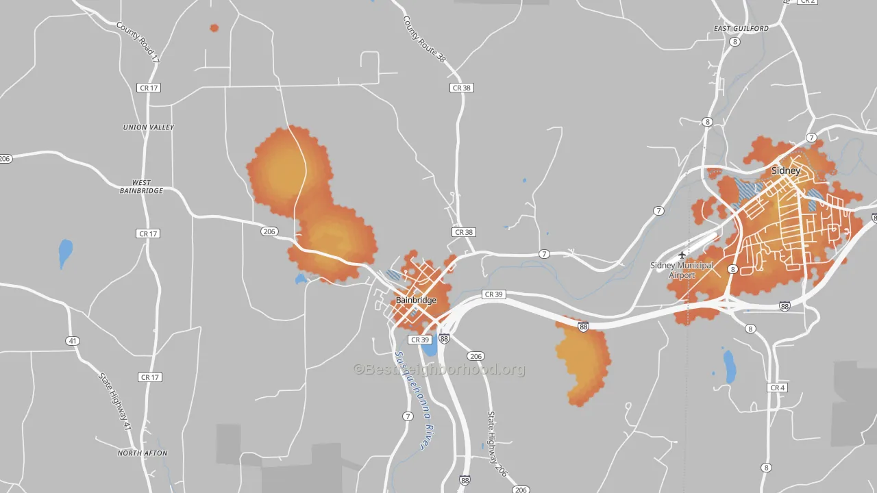 Bike Grade map of Bainbridge, NY