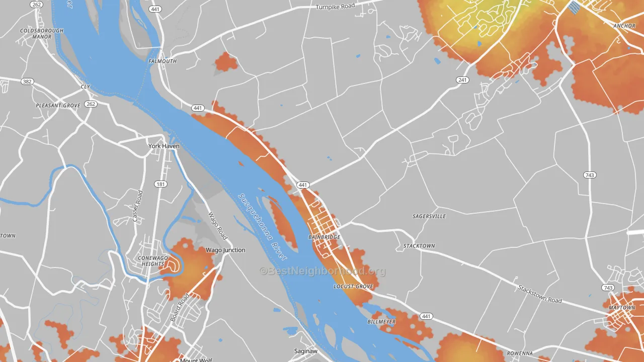 Bike Grade map of Bainbridge, PA