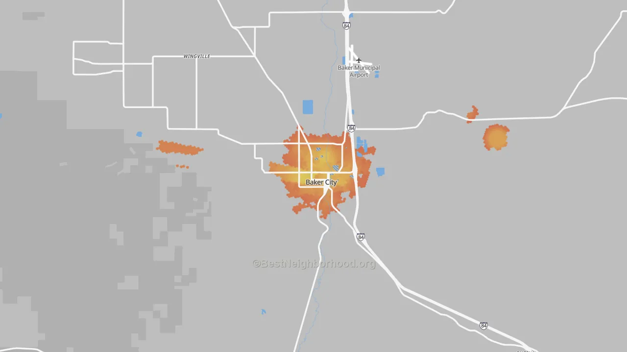 Bike Grade map of Baker City, OR