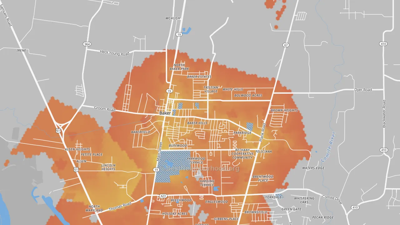 Bike Grade map of Baker, LA