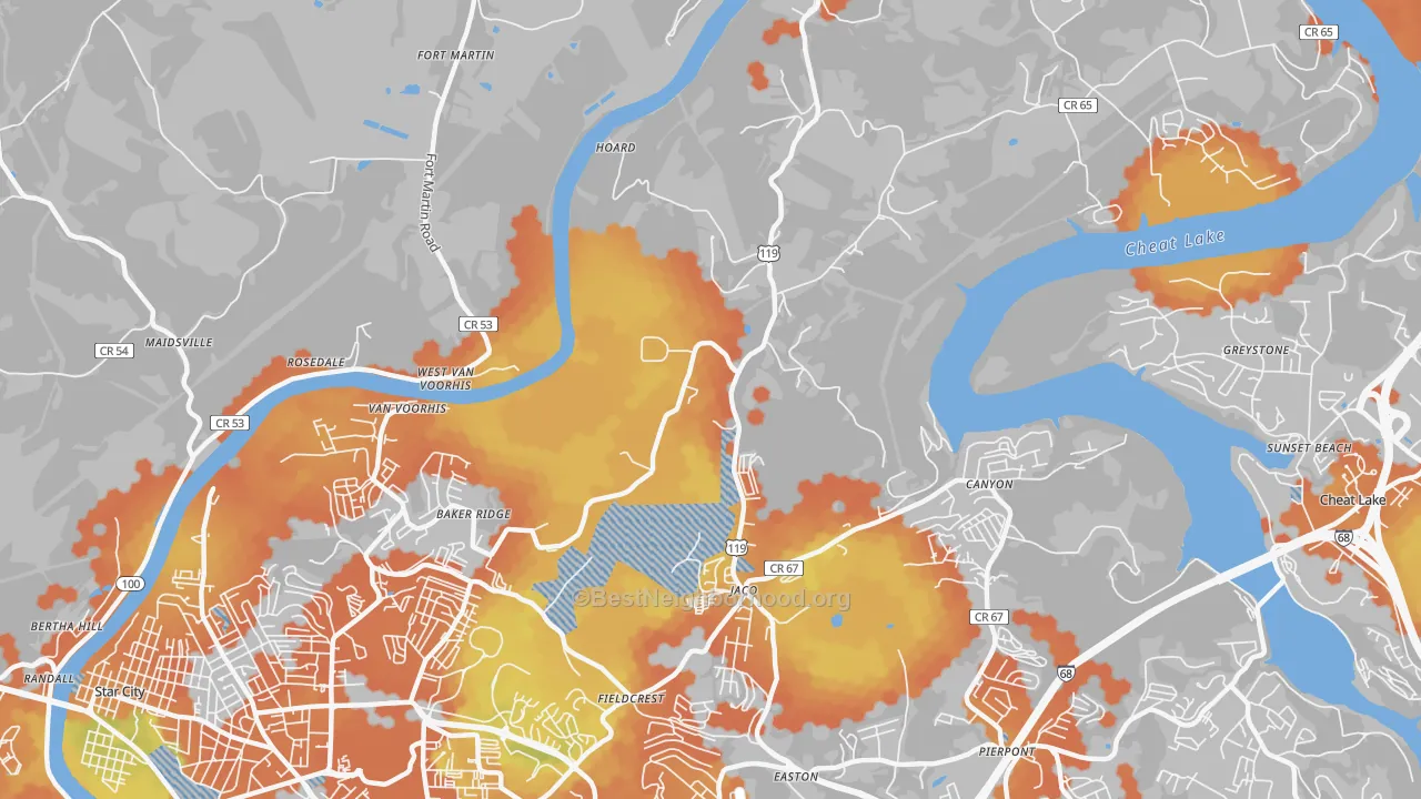 Bike Grade map of Baker Ridge, WV