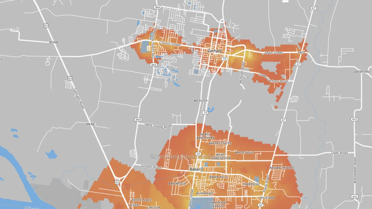 Bike Grade map of Baker-Zachary Area, Baker, LA