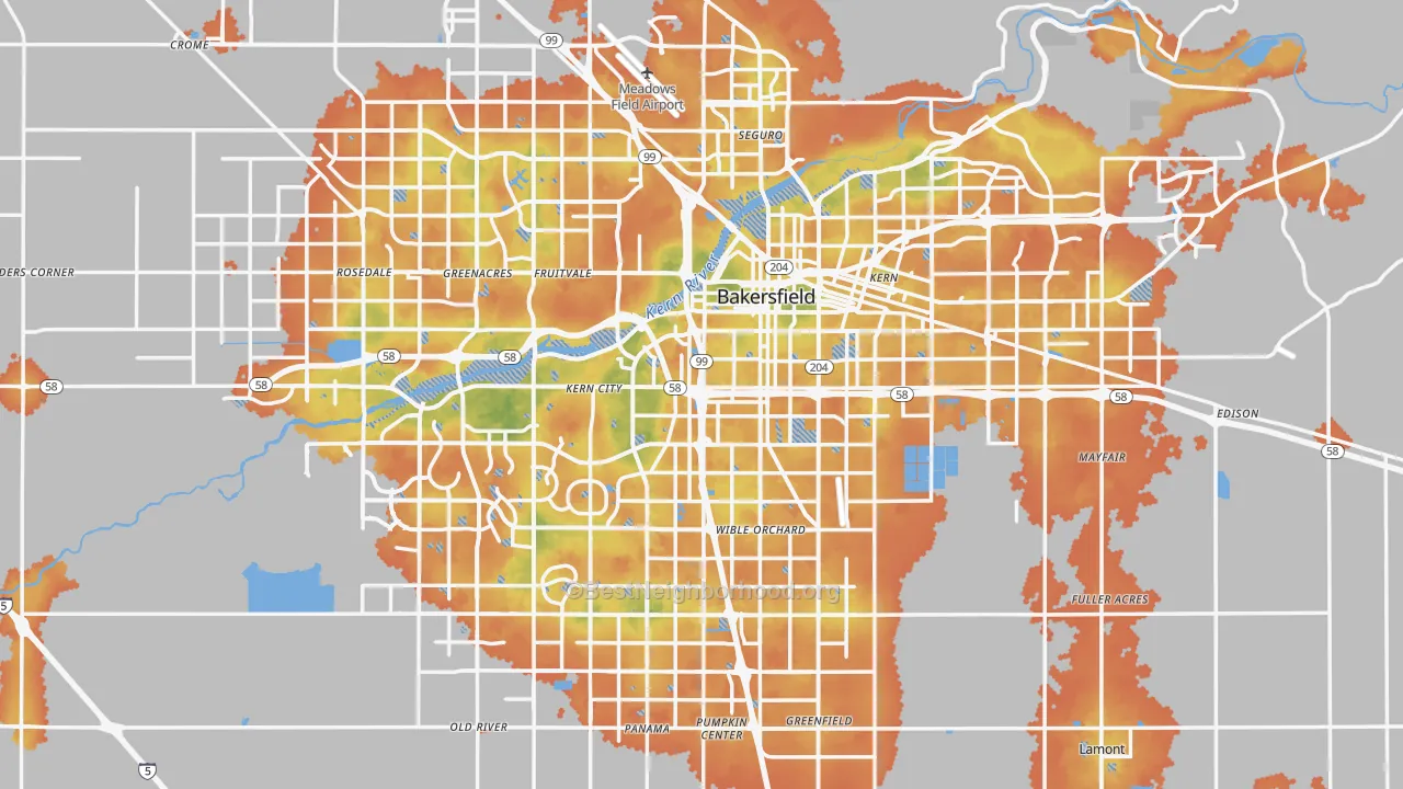 Bike Grade map of Bakersfield, CA