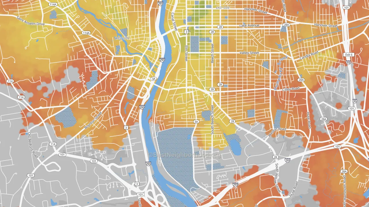 Bike Grade map of Bakersville, Manchester, NH