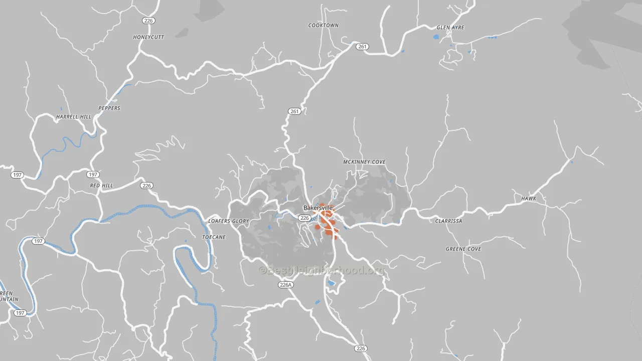Bike Grade map of Bakersville, NC