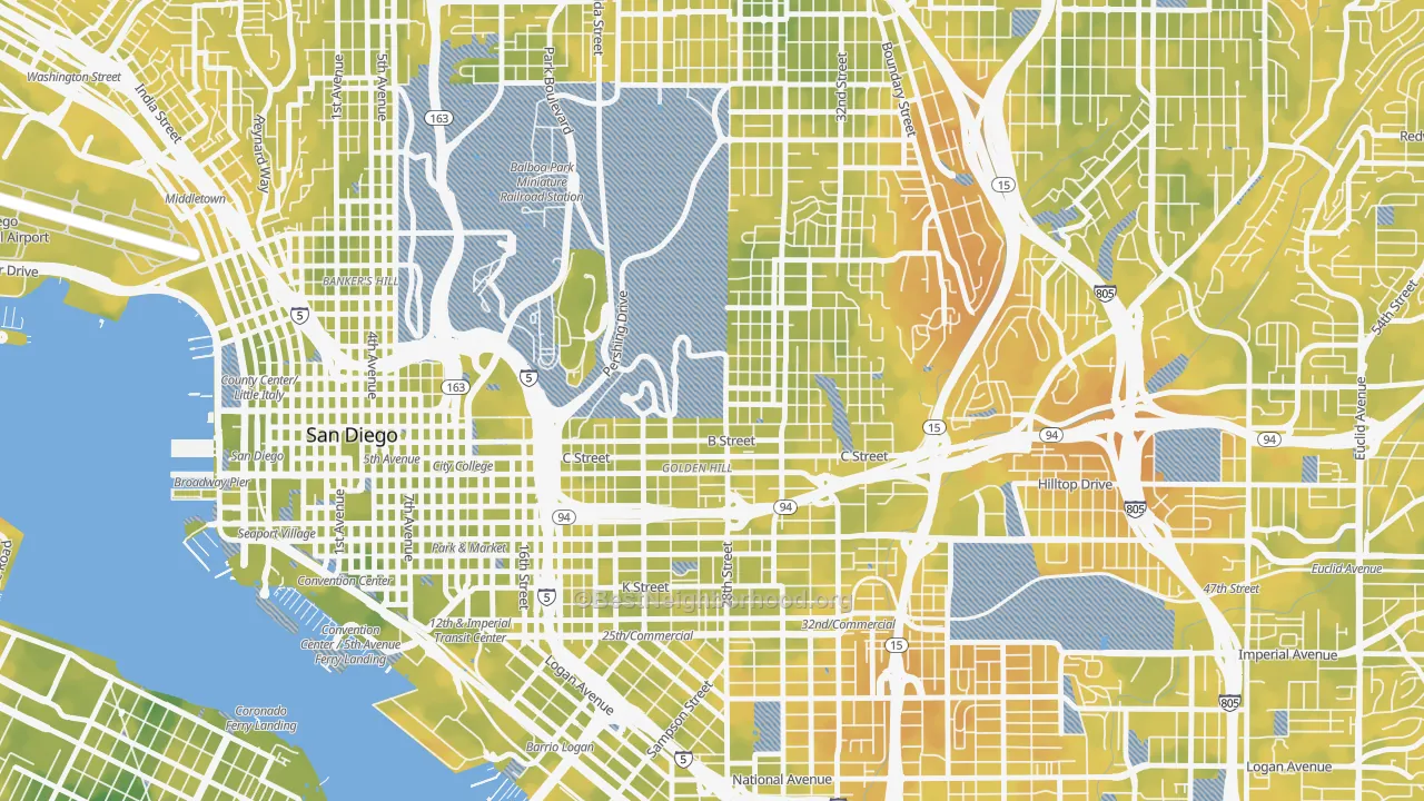 Bike Grade map of Balboa Park, San Diego, CA