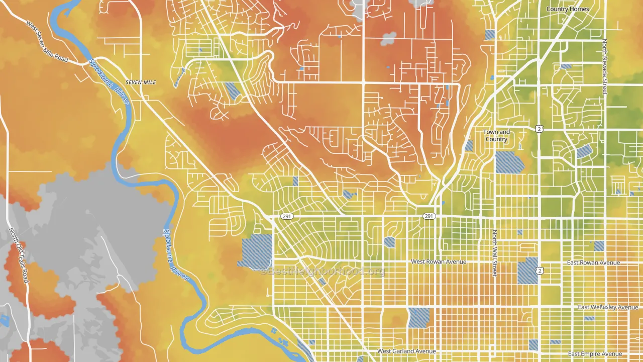Bike Grade map of Balboa, Spokane, WA