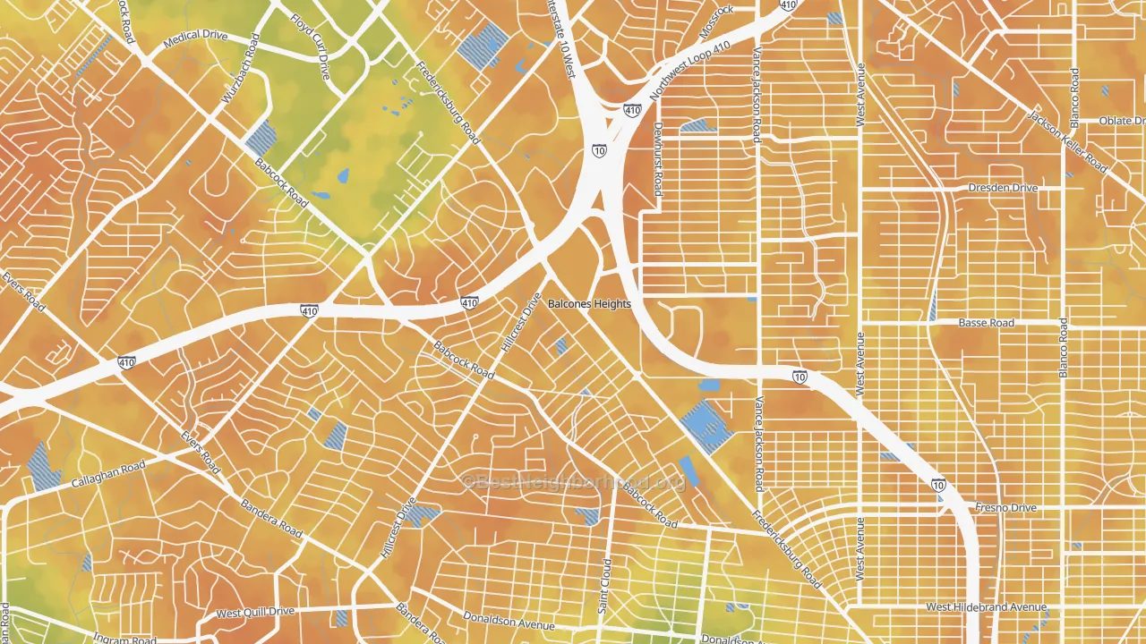 Bike Grade map of Balcones Heights, TX