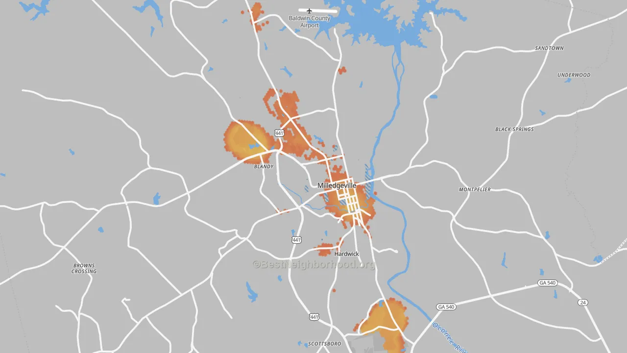 Bike Grade map of Baldwin County, GA