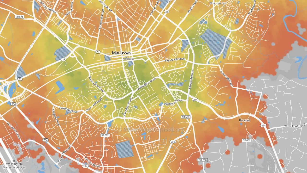 Bike Grade map of Baldwin District, Manassas, VA