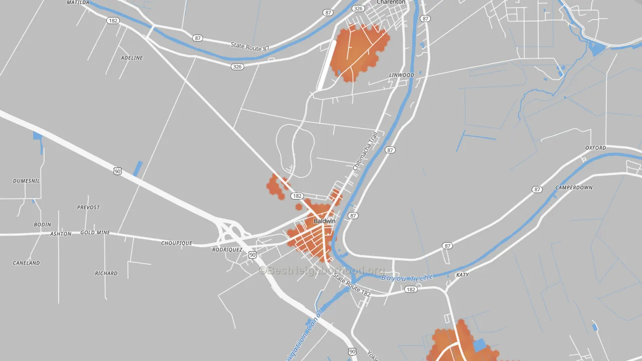 Bike Grade map of Baldwin, LA