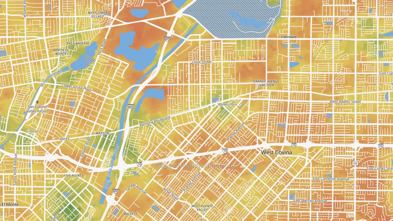 Bike Grade map of Baldwin Park, CA