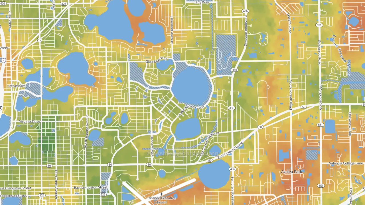 Bike Grade map of Baldwin Park, Orlando, FL