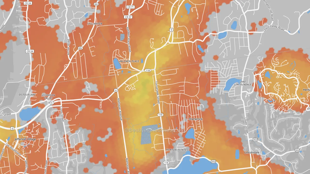 Bike Grade map of Baldwin Place, NY