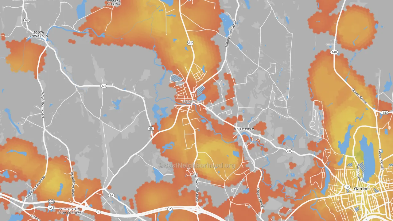 Bike Grade map of Baldwinville, MA