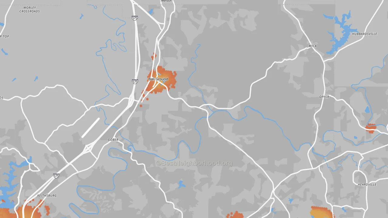 Bike Grade map of Ball Ground, GA
