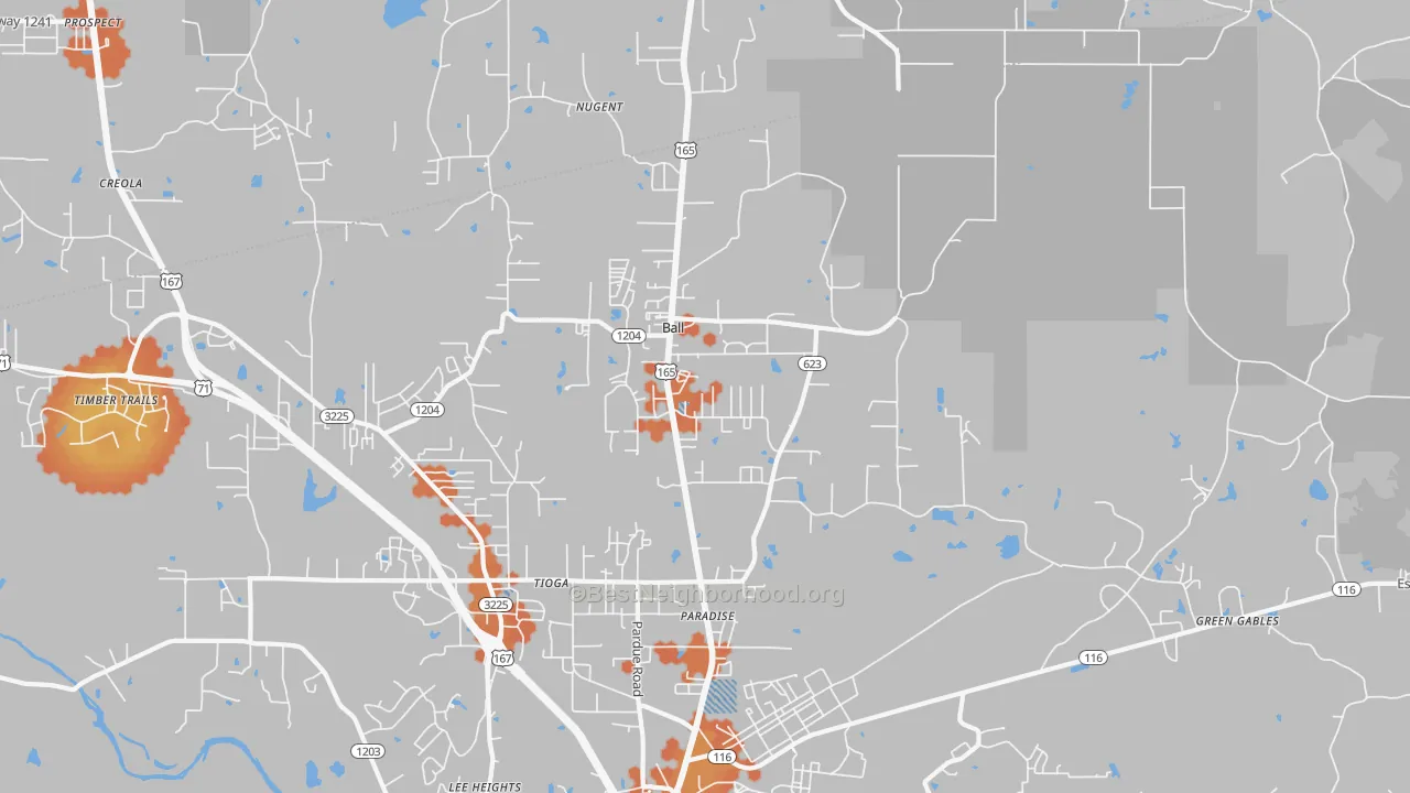 Bike Grade map of Ball, LA
