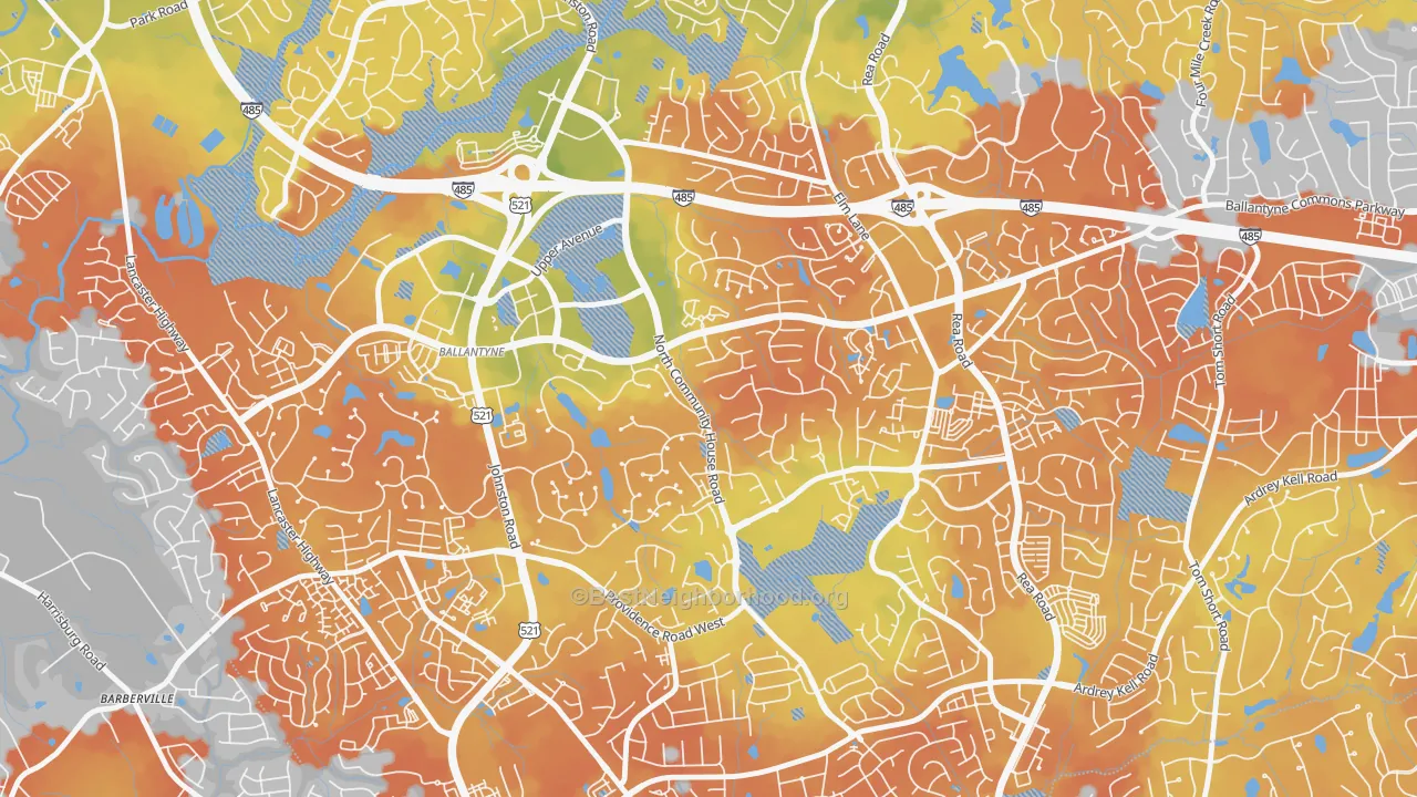 Bike Grade map of Ballantyne East, Charlotte, NC