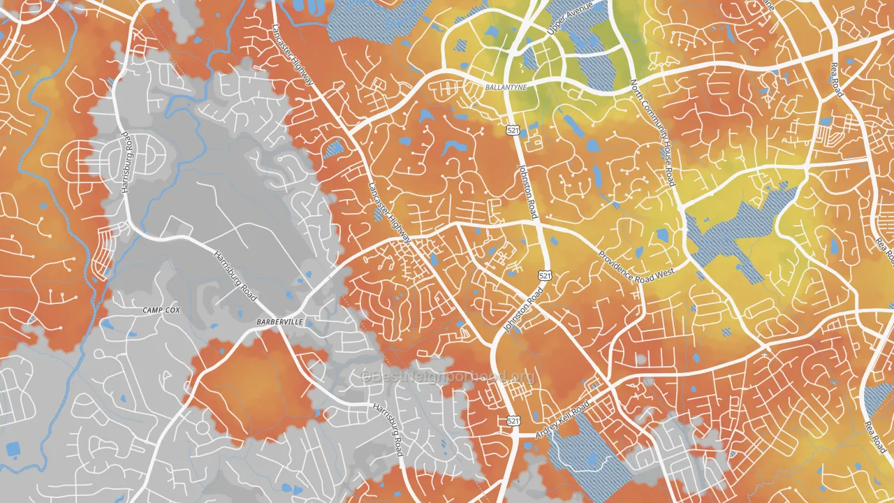 Bike Grade map of Ballantyne West, Charlotte, NC