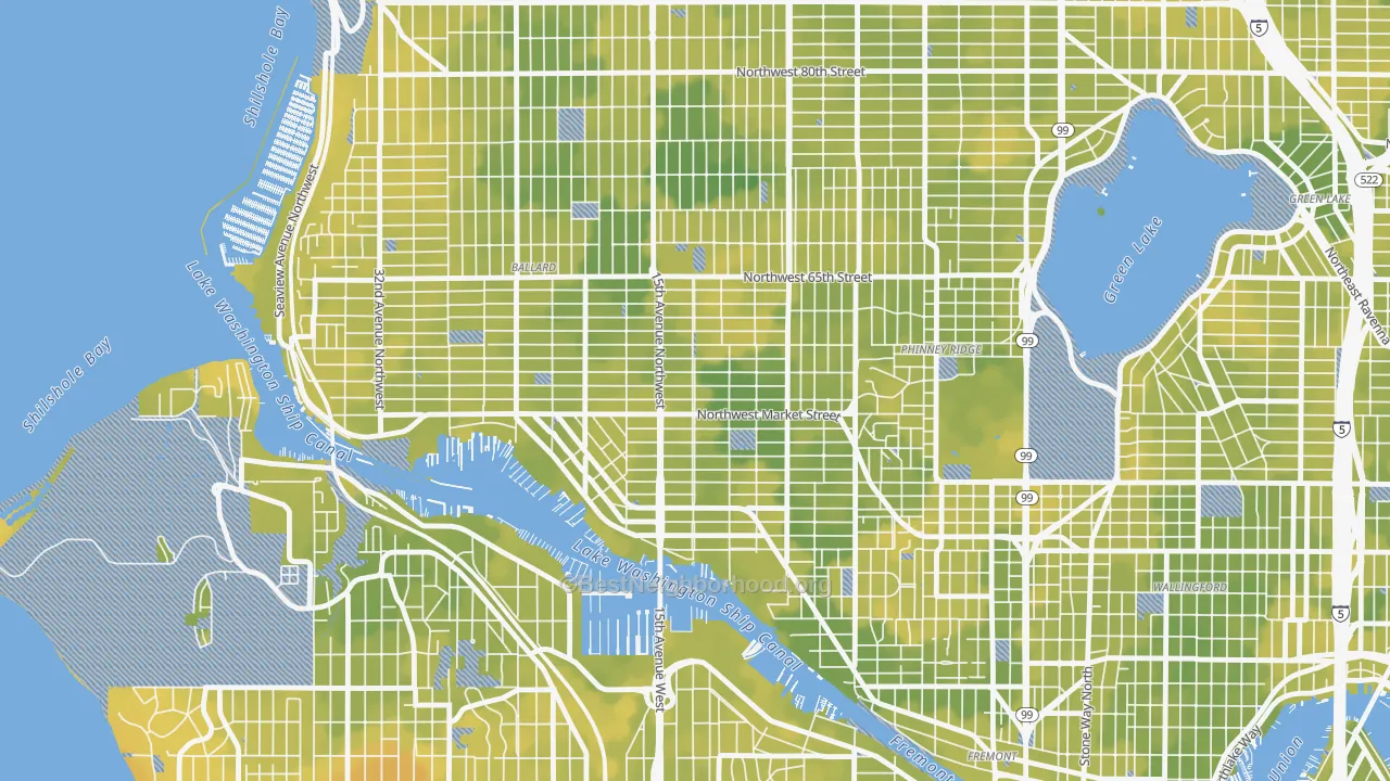 Bike Grade map of Ballard, Seattle, WA
