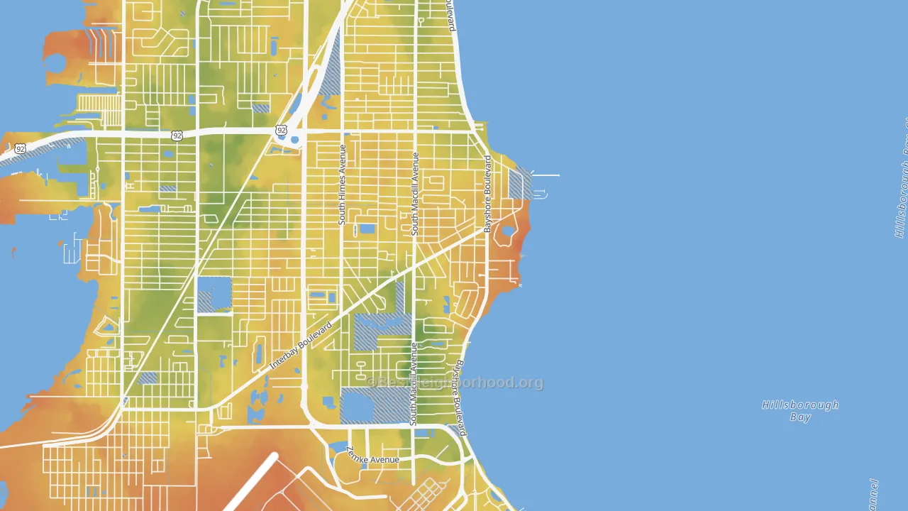 Bike Grade map of Ballast Point, Tampa, FL