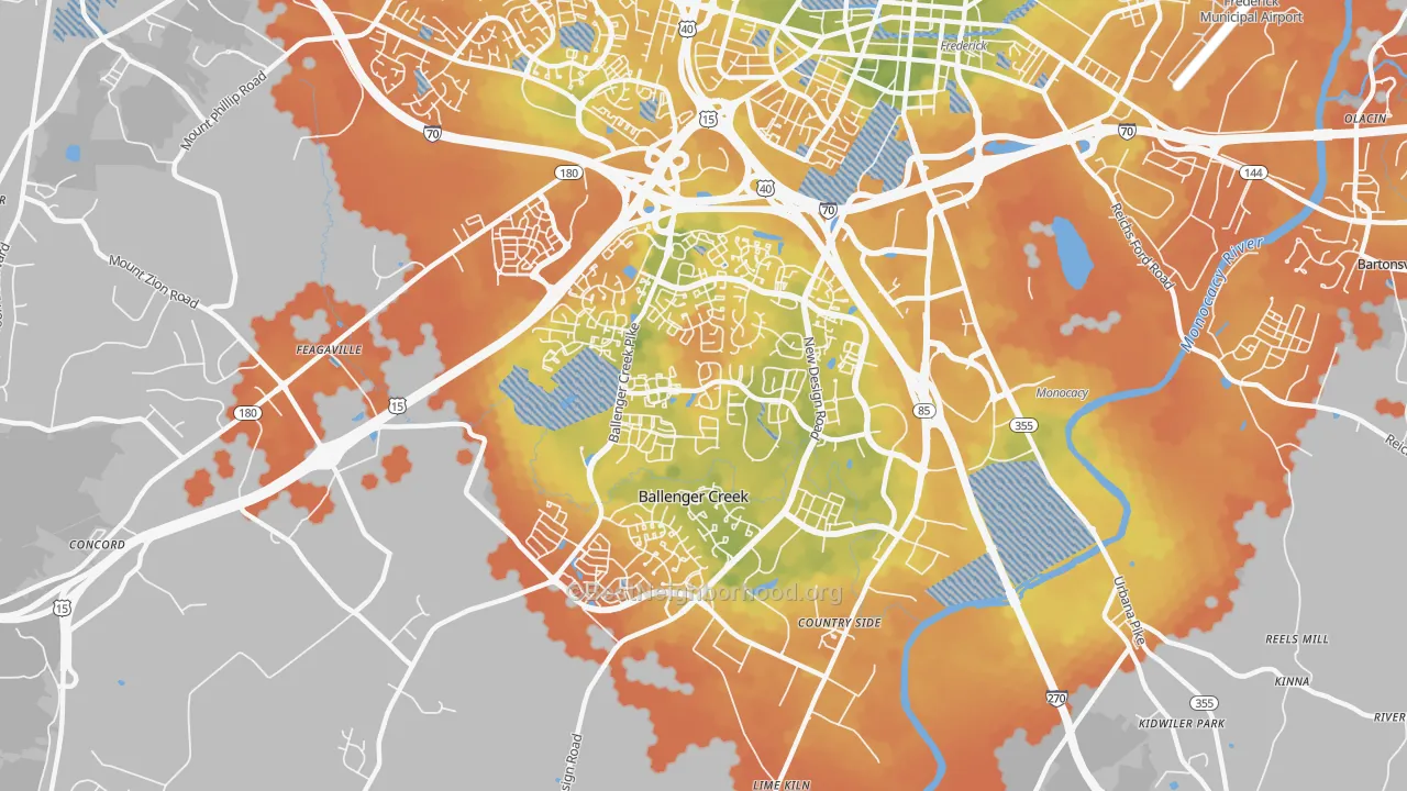 Bike Grade map of Ballenger Creek, MD
