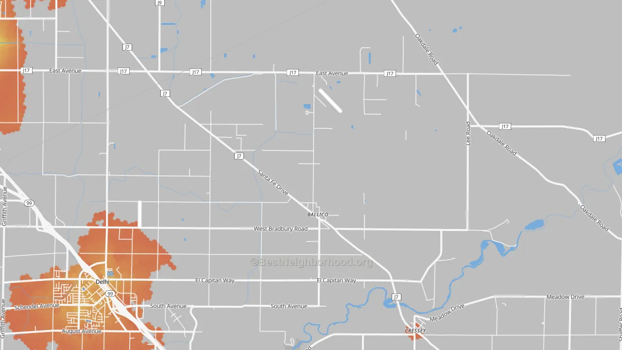 Bike Grade map of Ballico, CA