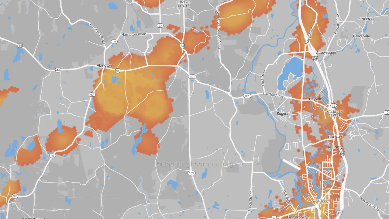 Bike Grade map of Ballouville, CT