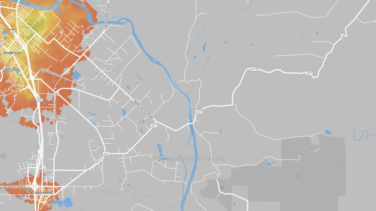 Bike Grade map of Balls Ferry, CA