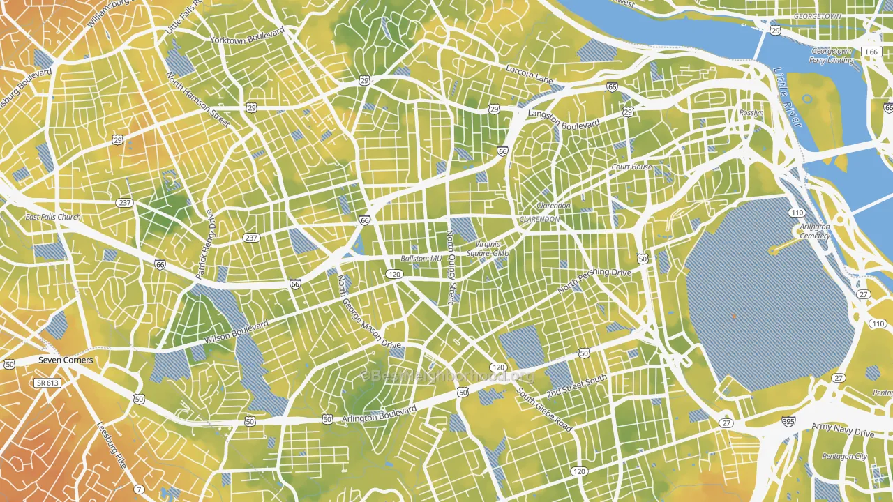 Bike Grade map of Ballston-Virginia Square, Arlington, VA
